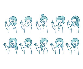 案内をするいろいろな女性