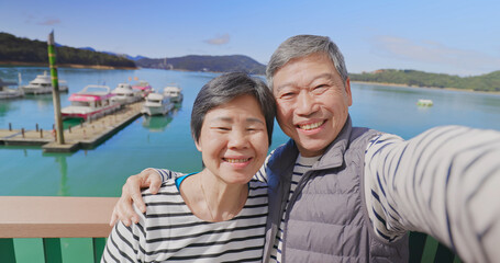 elder couple have video chat