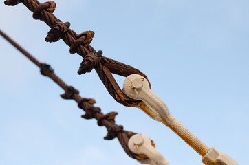 Steel rope. Fastener in the port. Lifting crane.