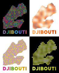 Djibouti map. Collection of map of Djibouti in dotted style. Borders of the country filled with rectangles for your design. Vector illustration.