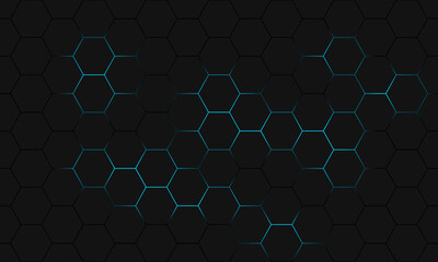 Black hexagon seamless pattern. Abstract hexagonal background.