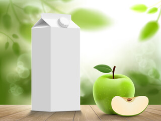 White juice box with green apple.