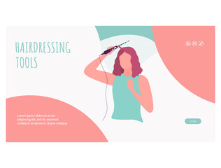 Hairdressing tools landing page template. flat vector illustration