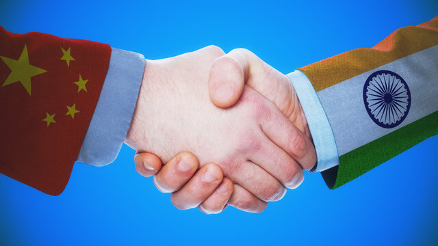 China - India - Handshake concept about countries and politics