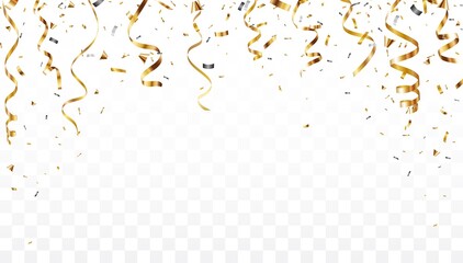 Gold confetti background, isolated on transparent background