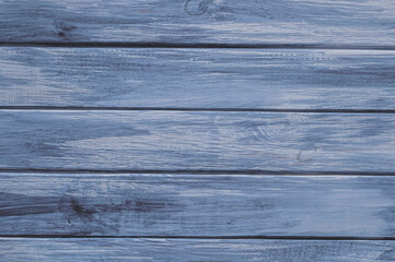 Obraz premium Texture wooden surface, old horizontal boards, gray blue paint, blank template for advertising lettering, rough material.