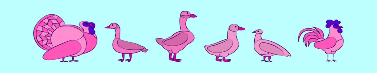 set of fowl animals cartoon icon design template with various models. vector illustration isolated on blue background
