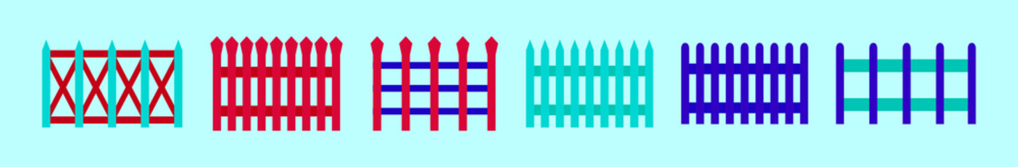 set of wooden fences cartoon icon design template with various models. vector illustration isolated on blue background