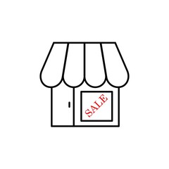 Sale thin line icon in black. Sale in shop concept. Flat style isolated symbol, can be used for: illustration, minimal, logo, mobile, app, emblem, design, web, site, ui, ux. Vector EPS 10