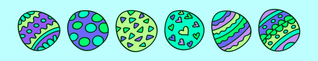 set of easter egg cartoon icon design template with various models. vector illustration isolated on blue background