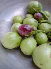 green organic brinjals.