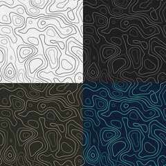 Topography patterns. Seamless elevation map tiles. Amazing isoline background. Captivating tileable patterns. Vector illustration.