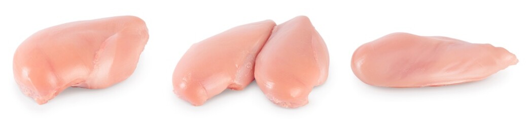 Fresh chicken fillet isolated on white background with full depth of field. Set or collection