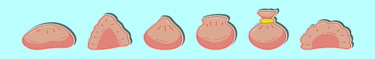 set of dumplings cartoon icon design template with various models. vector illustration isolated on blue background