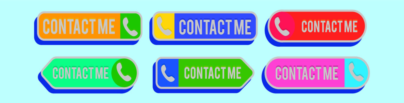 set of contact me button cartoon icon design template with various models. vector illustration isolated on blue background