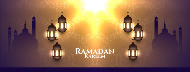 Glossy islamic Ramadan Kareem festival banner design