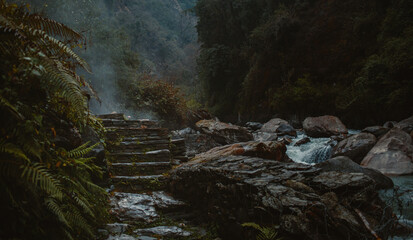 Jhinu hot spring in Nepal, mountain trekking