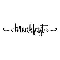 Banner con texto manuscrito breakfast escrito a mano con florituras en color negro