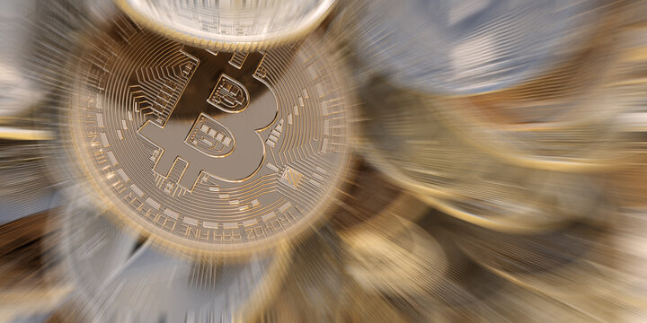 pile of cryptocurrency focus on bitcoin. Online payment technology, digital wallet, computer financial, digital blockchain, bitcoin stock, cryptocurrency trading