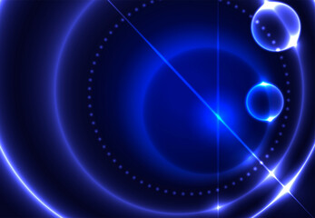 Abstract futuristic background with glowing circles and lines on a blue background.