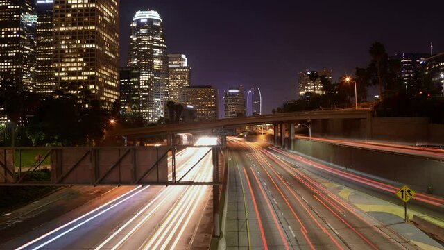Los Angeles Night Cityscape Loop Time Lapse Downtown Freeway