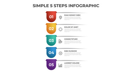Colorful 5 points of steps diagram with simple design, infographic template vector.