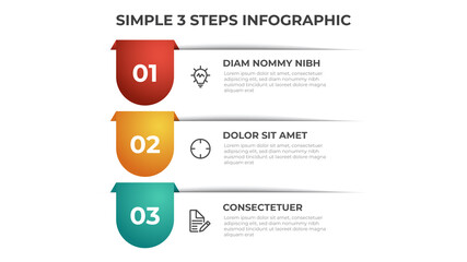 Colorful 3 points of steps diagram with simple design, infographic template vector.