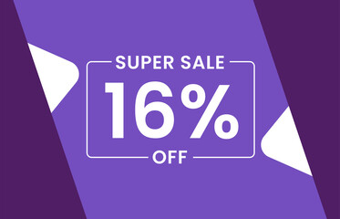 Super Sale 16% Off Banner, Sale tag 16% off vector illustration