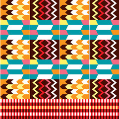 Obraz premium African Kente cloth style vector seamless textile pattern, tribal nwentoma design with geometric motif 