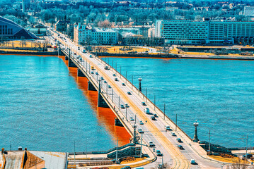 Stone Bridge across Western Dvina River in Riga.