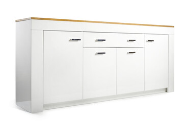 Modern white wooden glossy chest of drawers
