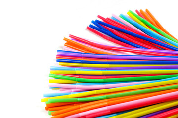 Colorful plastic drinking straws close up