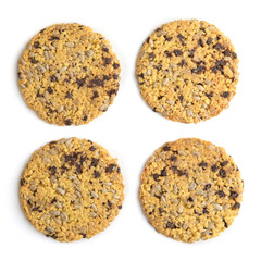 Corn flake cookies  isolated on white background. Cornflake cookies with sunflower seeds, chocolate and condensed milk, top view.