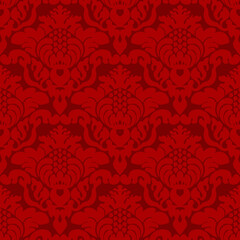 Damask seamless vector pattern. Classic vintage damask ornament, royal victorian geometric seamless pattern for wallpaper, textile, packaging. Floral baroque pattern, red background 