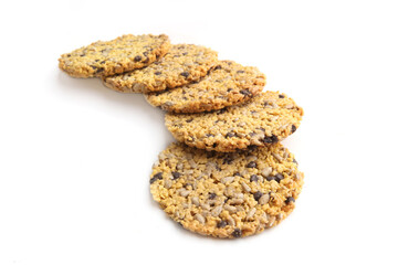 Corn flake cookies  isolated on white background. Cornflake cookies with sunflower seeds, chocolate and condensed milk.