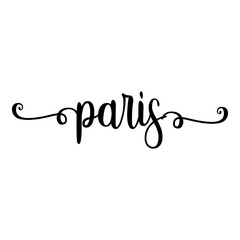 Banner con texto manuscrito paris escrito a mano con florituras en color negro