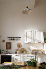 Beautiful modern kitchen. Home interior in the early morning