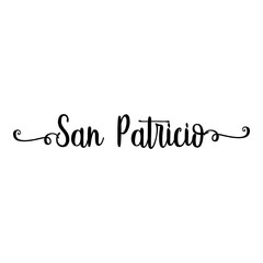 Banner con texto manuscrito San Patricio en español escrito a mano con florituras en color negro