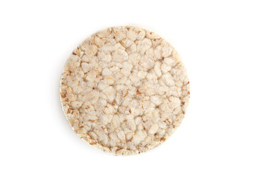 Puffed wheat cake isolated on white background. Wholegrain crispbread, cereal dietary crackers.