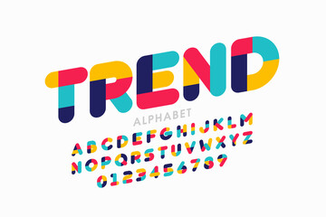 Modern style font, trendy color typography design, alphabet letters and numbers