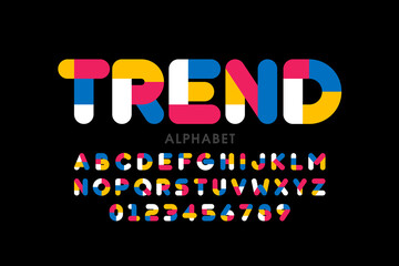 Modern style font, trendy color typography design, alphabet letters and numbers