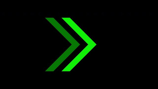 Green Arrow Animation On Black Background. Solid Vivid Green Color.