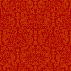 Damask seamless vector pattern. Classic vintage damask ornament, royal victorian geometric seamless pattern for wallpaper, textile, packaging. Floral baroque pattern, red background 