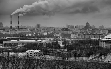 Winter landscape of Moscow. View from Voroyevy Gory.