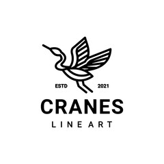 Logo Design Vector is created in the style of line art which forms Heron  Crane Flying