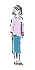 シュートボブの若い女性の全身イラスト