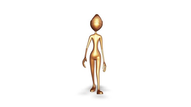 3d Gold Man Walking Loop on White Background