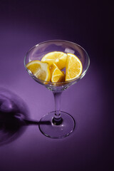 lemon, лимон, citrus, цитрус, фиолетовый фон, glass, стекло 