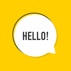 Speech bubble with text Hi. Hello design template. White bubble message hi in yellow background. Graphic element vector.