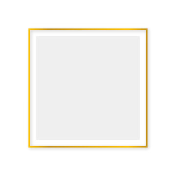 Gold frame background. Luxury thin line border with shadow. Realistic 3d glamour rectangle template. Geometrical golden rich frames. Vector illustration.